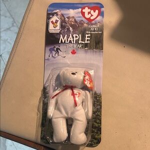 Ty Maple Bear - White with Red Ribbon